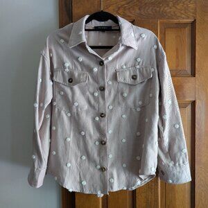 blu pepper Tan Textured Polka Dot Button Up